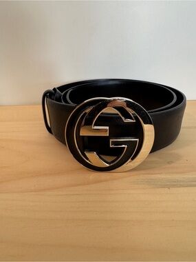 Gucci Black Leather Belt with Silver/Black Interlocking G Buckle